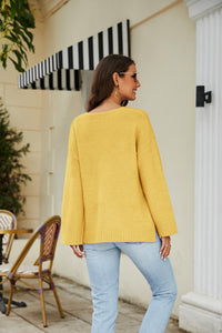 Thumbnail for Drop Shoulder V-Neck Knit Pullover