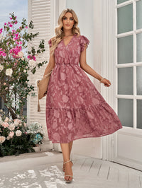 Thumbnail for Floral Surplice Flutter Sleeve Dress