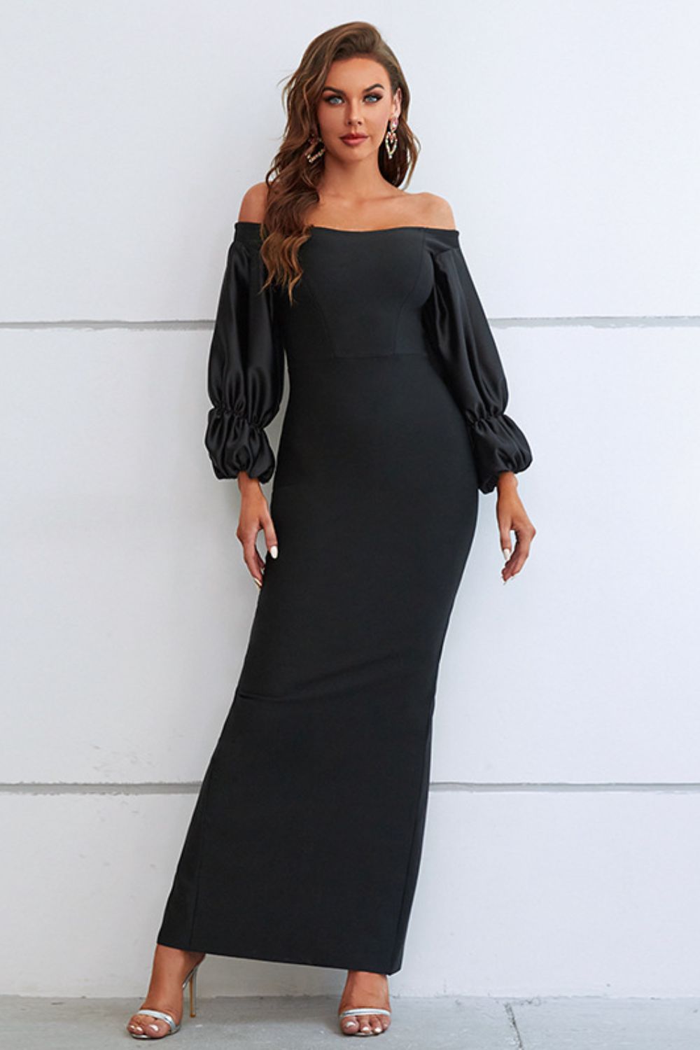 Off-Shoulder Bubble Sleeve Slit Dress - MiaMore | Luxary Classic Charm