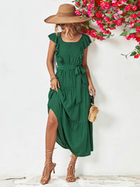 Thumbnail for Tie Belt Ruffled Tiered Dress