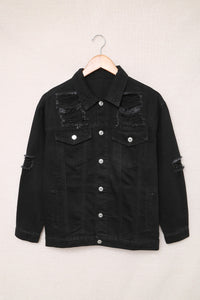 Thumbnail for Distressed Button-Up Denim Jacket with Pockets