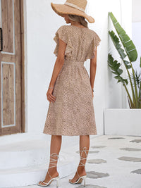 Thumbnail for Printed Tie Waist Surplice Neck Dress