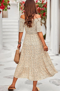 Thumbnail for Printed Off-Shoulder Half Sleeve Midi Dress