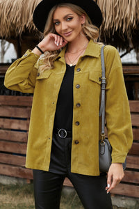 Thumbnail for Corduroy Long Sleeve Button-Up Shirt Jacket