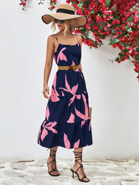 Thumbnail for Printed Spaghetti Strap Tiered Midi Dress