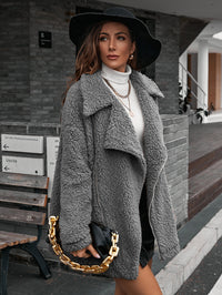 Thumbnail for Zip-Up Collared Teddy Jacket