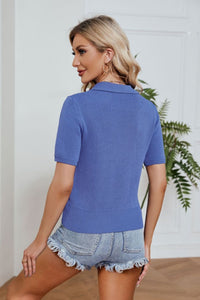 Thumbnail for Johnny Collar Short Sleeve Knit Top