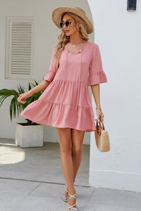 Thumbnail for Tied Flounce Sleeve Mini Dress