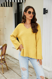 Thumbnail for Drop Shoulder V-Neck Knit Pullover