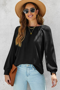 Thumbnail for Waffle-Knit Long Raglan Sleeve Top - MiaMore | Luxary Classic Charm