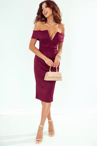 Thumbnail for Off-Shoulder Zip-Back Slit Dress - MiaMore | Luxary Classic Charm