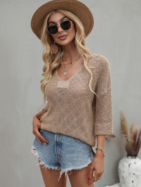 Thumbnail for Notched Side Slit Drop Shoulder Sweater