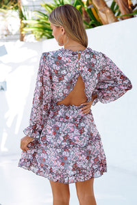Thumbnail for Floral Frill Trim Plunge Flounce Sleeve Dress