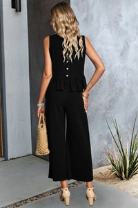Thumbnail for Decorative Button Ruffle Hem Tank and Pants Set