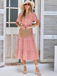 Thumbnail for Printed Flutter Sleeve Tiered Dress