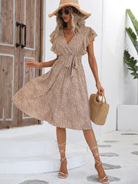 Thumbnail for Printed Tie Waist Surplice Neck Dress