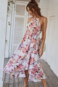 Thumbnail for Floral Tie Belt Sleeveless Dress