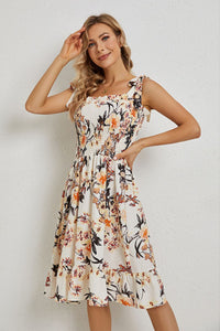 Thumbnail for Floral Tie Shoulder Smocked Ruffle Hem Dress
