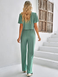 Thumbnail for Textured Flutter Sleeve Top and Pants Set