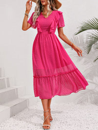 Thumbnail for Swiss Dot Ruffled Short Sleeve Dress