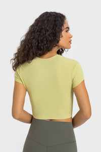 Thumbnail for Round Neck Short Sleeve Cropped Sports T-Shirt