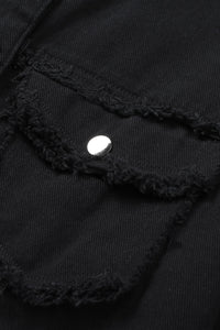 Thumbnail for Frayed Trim Snap Down Denim Jacket