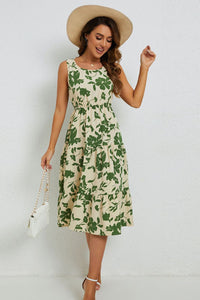 Thumbnail for Floral Round Neck Tiered Sleeveless Dress