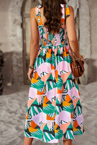 Thumbnail for Printed Smocked Tie Shoulder Dress