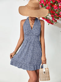 Thumbnail for Ditsy Floral Halter Neck Ruffle Hem Dress