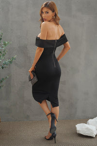 Thumbnail for Off-Shoulder Zip-Back Slit Dress - MiaMore | Luxary Classic Charm