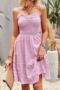 Thumbnail for Spaghetti Strap Ruched Ruffle Hem Dress