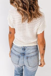 Thumbnail for Scalloped Trim Openwork Knit Cropped Top - MiaMore | Luxary Classic Charm