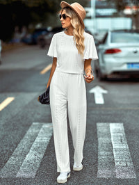 Thumbnail for Textured Flutter Sleeve Top and Pants Set