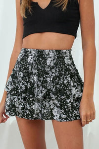 Thumbnail for Printed Frill Trim Smocked Mini Skirt