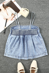 Thumbnail for Smocked Adjustable Strap Denim Cami