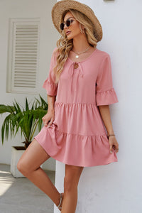 Thumbnail for Tied Flounce Sleeve Mini Dress