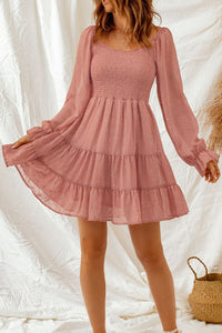Thumbnail for Smocked Long Flounce Sleeve Tiered Dress