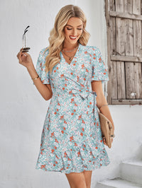 Thumbnail for Floral Short Sleeve Ruffle Hem Dress