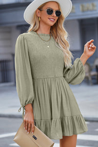 Thumbnail for Smocked Tied Balloon Sleeve Mini Dress
