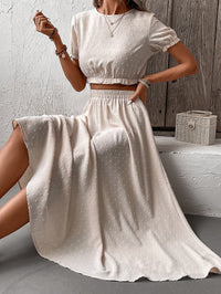 Thumbnail for Swiss Dot Cropped Top and Skirt Set