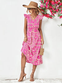 Thumbnail for Floral V-Neck Cap Sleeve Dress