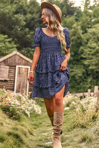 Thumbnail for Smocked Sweetheart Neck Flounce Sleeve Mini Dress