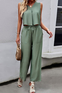 Thumbnail for V-Neck Tank and Drawstring Pants Set