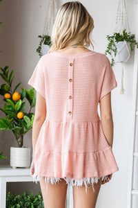 Thumbnail for Waffle-Knit Buttoned Ruffle Hem Top - MiaMore | Luxary Classic Charm