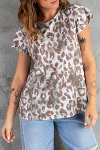 Thumbnail for Leopard Layered Flutter Sleeve Tee Shirt - MiaMore | Luxary Classic Charm