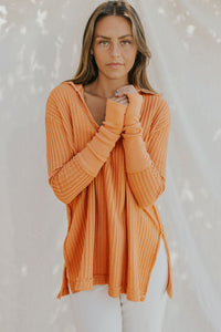 Thumbnail for Waffle-Knit Slit Drop Shoulder Top