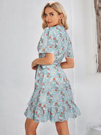 Thumbnail for Floral Short Sleeve Ruffle Hem Dress