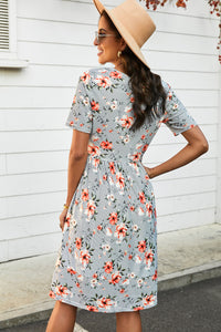 Thumbnail for Striped Floral Short Sleeve  Dress with Pockets
