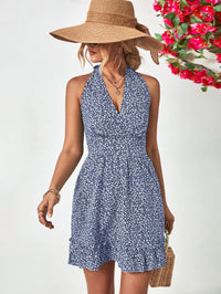 Thumbnail for Ditsy Floral Halter Neck Ruffle Hem Dress