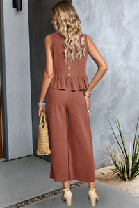 Thumbnail for Decorative Button Ruffle Hem Tank and Pants Set